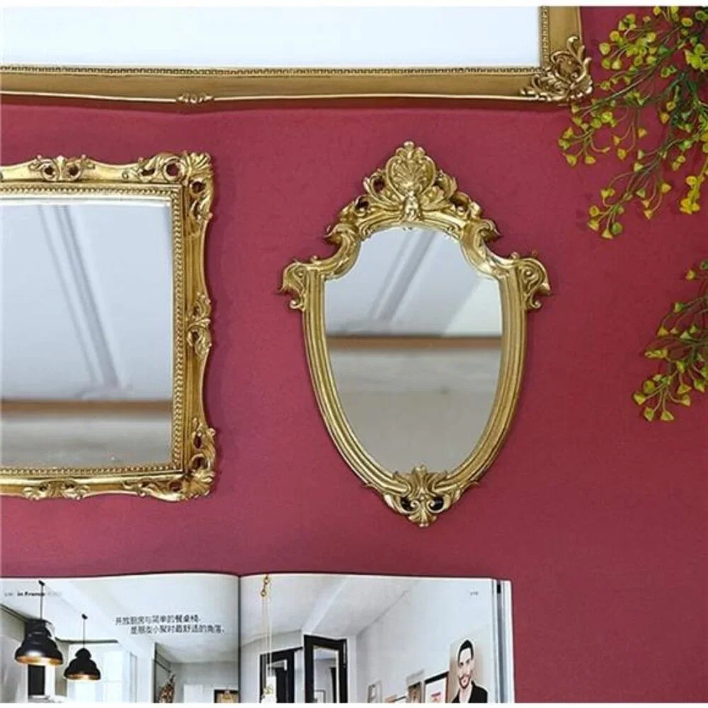 Vintage 11.6 x 9 Inch Very Small Decorative Wall Mirror Gold Shield Shape